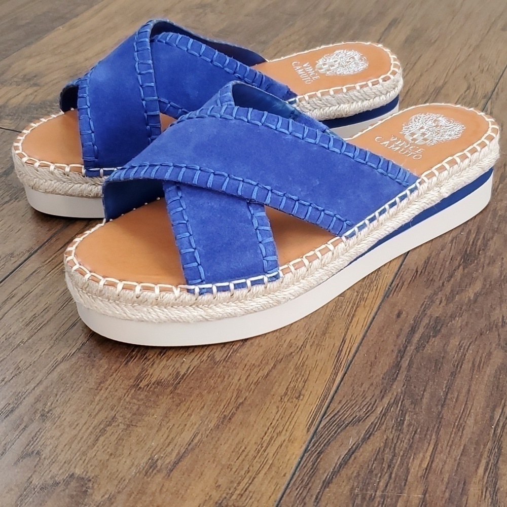 Vince Camuto Belisnda Leather Crossband Slide Platform Sandles Size 8W - Picture 3 of 17